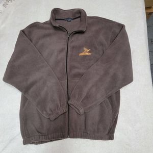 Mens XL fleece zip up jacket, Rooster embroidery, great condition , brown
